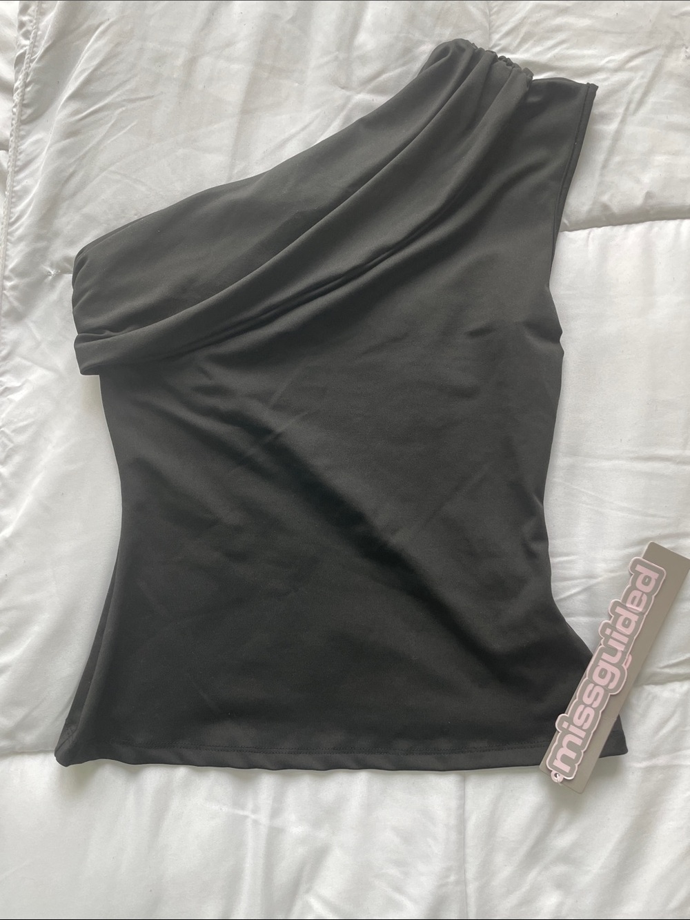 Missguided Black One-Shoulder Tank Top